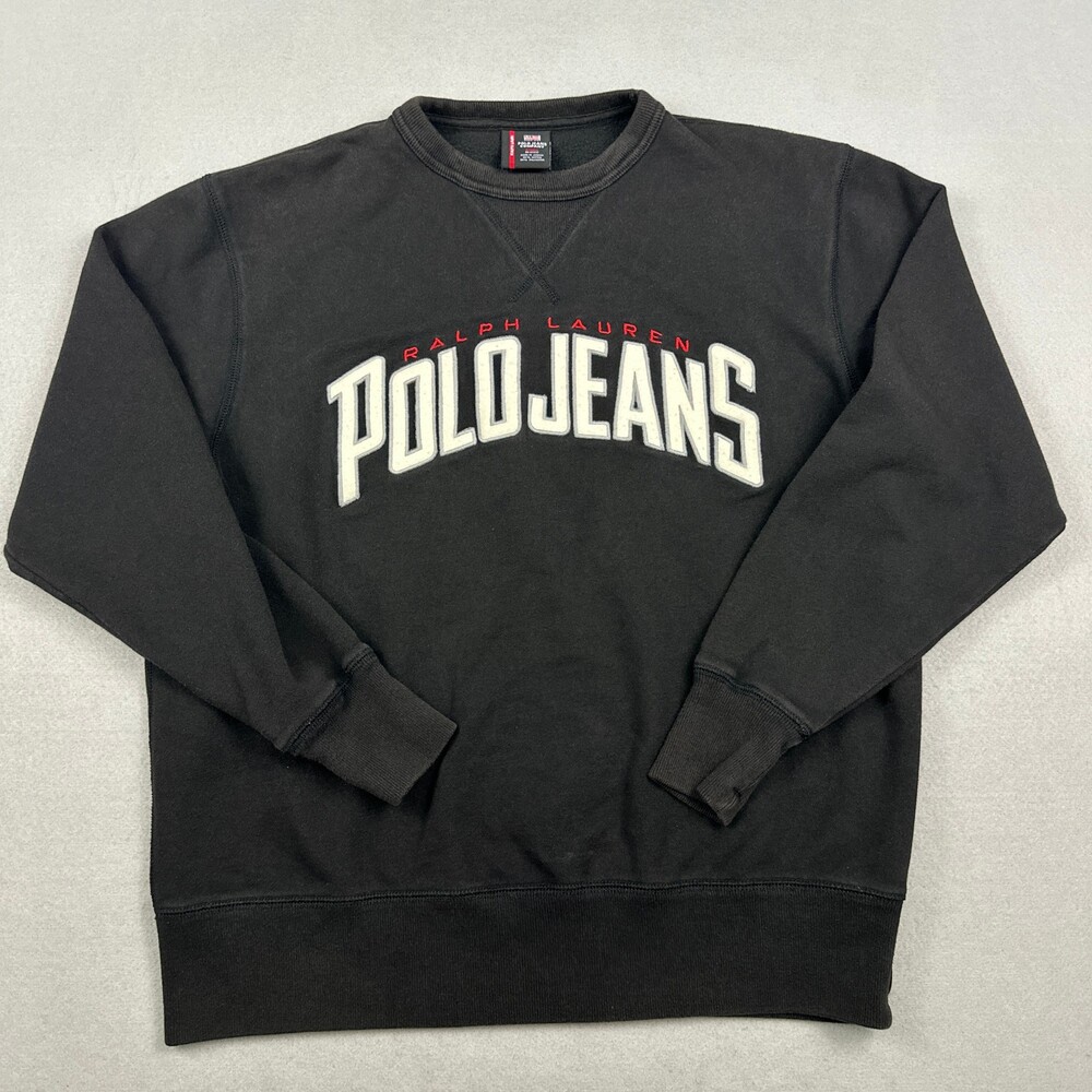 Vintage Polo Jeans Company Sweatshirt Men S Black Ralph Lauren Spellout Fleece S
